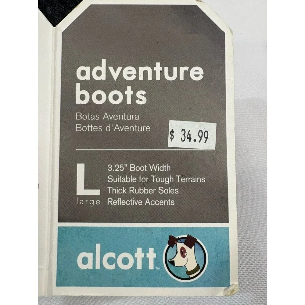 New Alcott Adventure Dog Boots Large Black Grey Reflective Strip Winter Summer